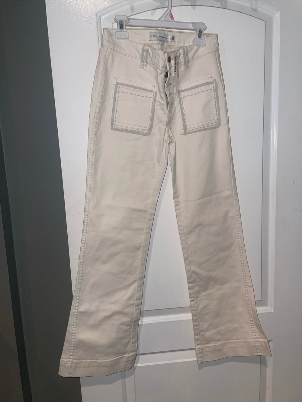 Kerri Rosenthal Brooklyn Cream Wide Leg Jeans Patch Pocket Coconut 🍦Size 25 NWT - Picture 3 of 9